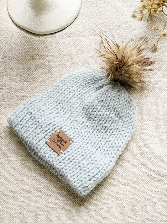 Double Brim Hand Knit Baby Beanie, 100 % Wool in {Ice Blue}