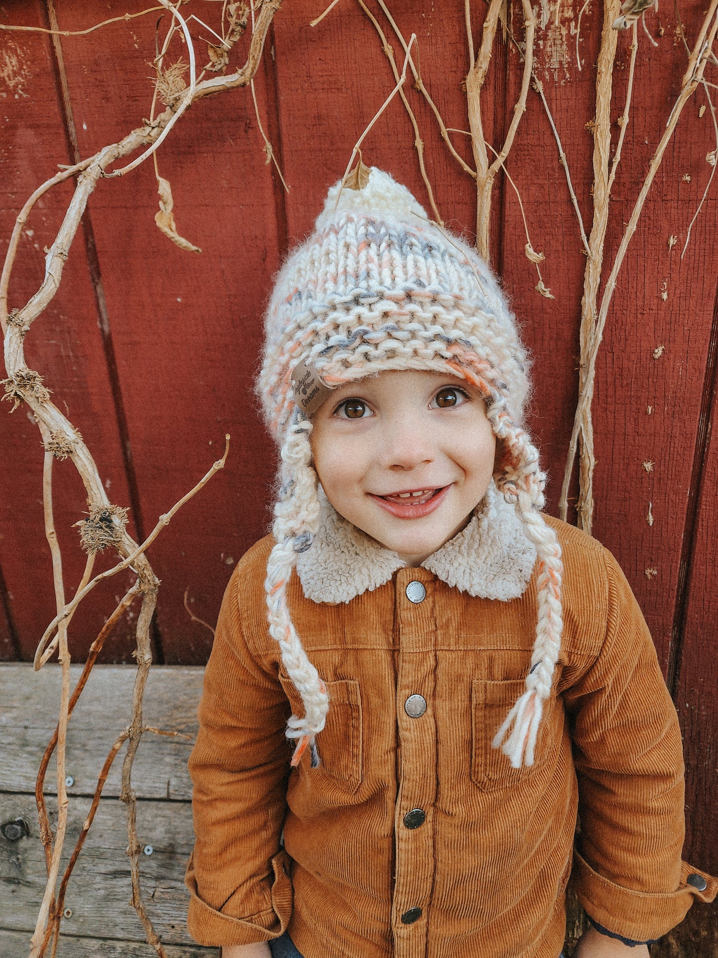 Hand Knit, Ear-Flap Toddler and Kids Hat with Yarn Pom Pom in {The Rockies}