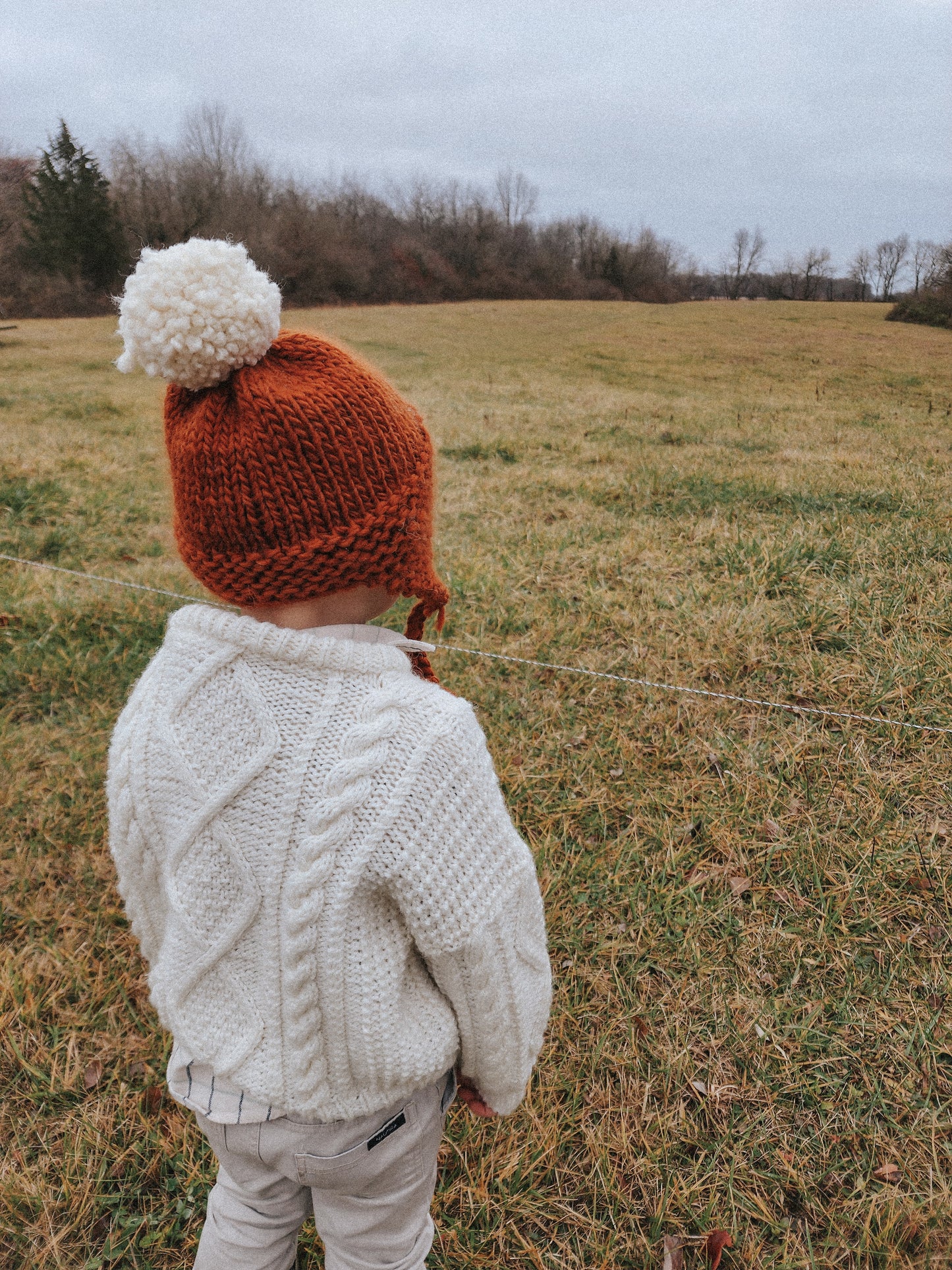 Hand Knit, Ear-Flap Toddler and Kids Hat with Yarn Pom Pom in {Canyon}