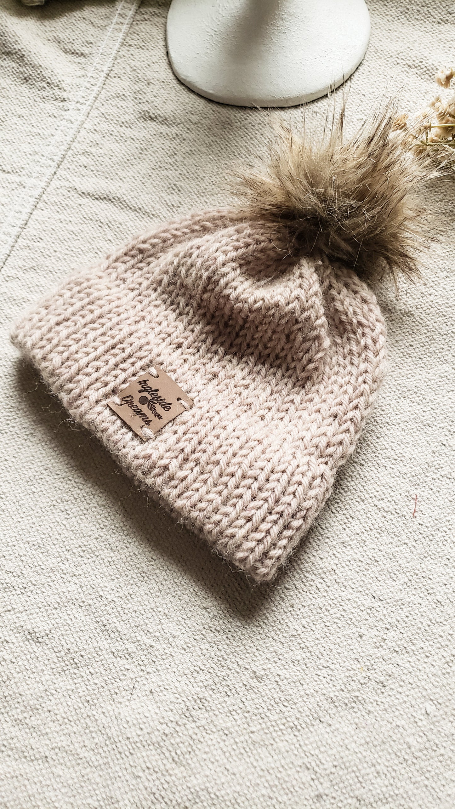 Double Brim Hand Knit Baby Beanie, 100 % Wool in {Oatmeal}