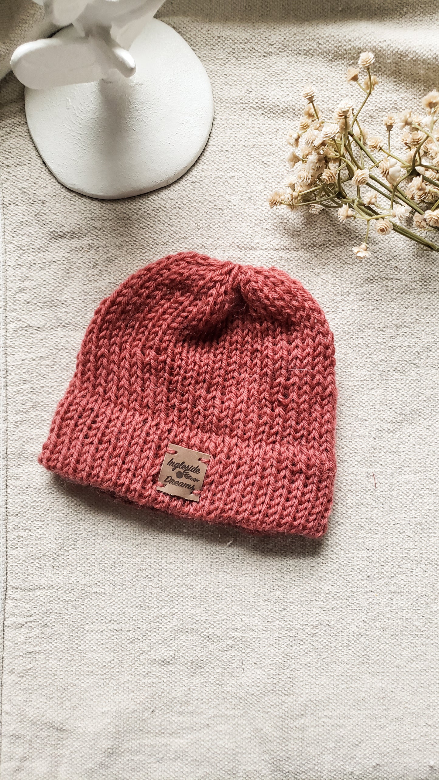 Double Brim Hand Knit Baby Beanie, 100 % Wool in {Clay}