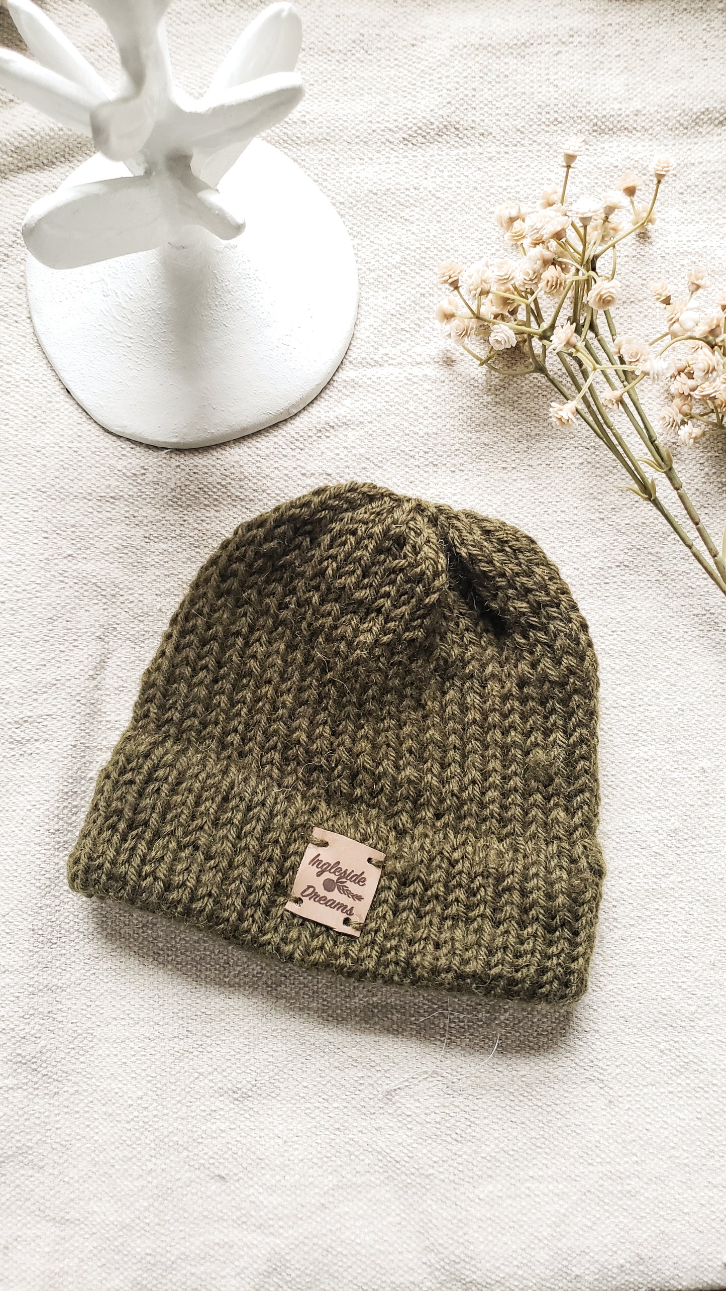 Double Brim Hand Knit Baby Beanie, 100 % Wool in {Forest Green}