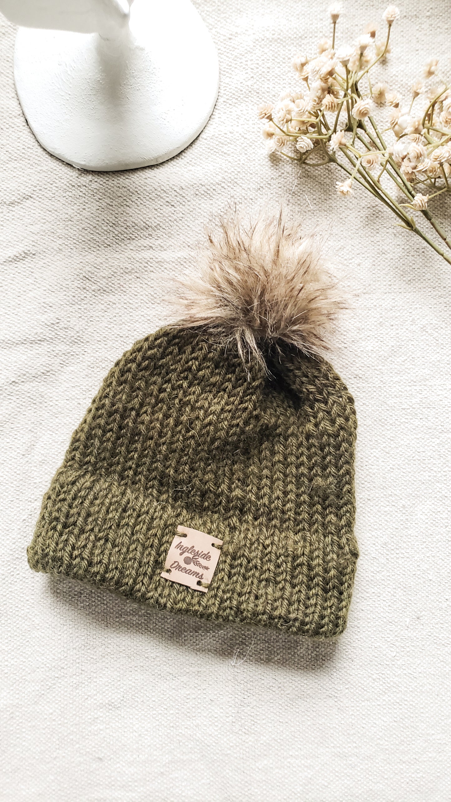 Double Brim Hand Knit Baby Beanie, 100 % Wool in {Forest Green}