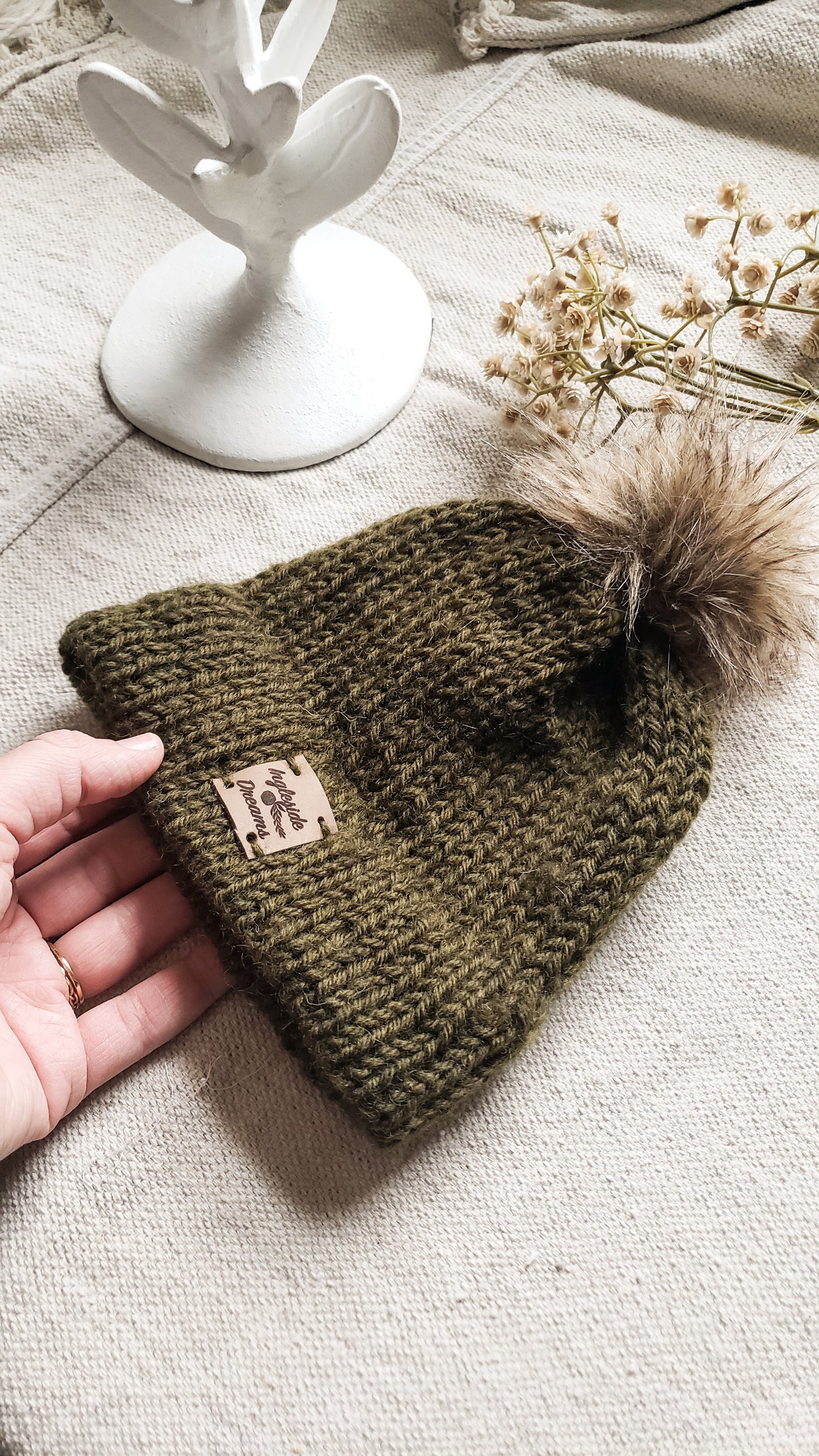 Double Brim Hand Knit Baby Beanie, 100 % Wool in {Forest Green}