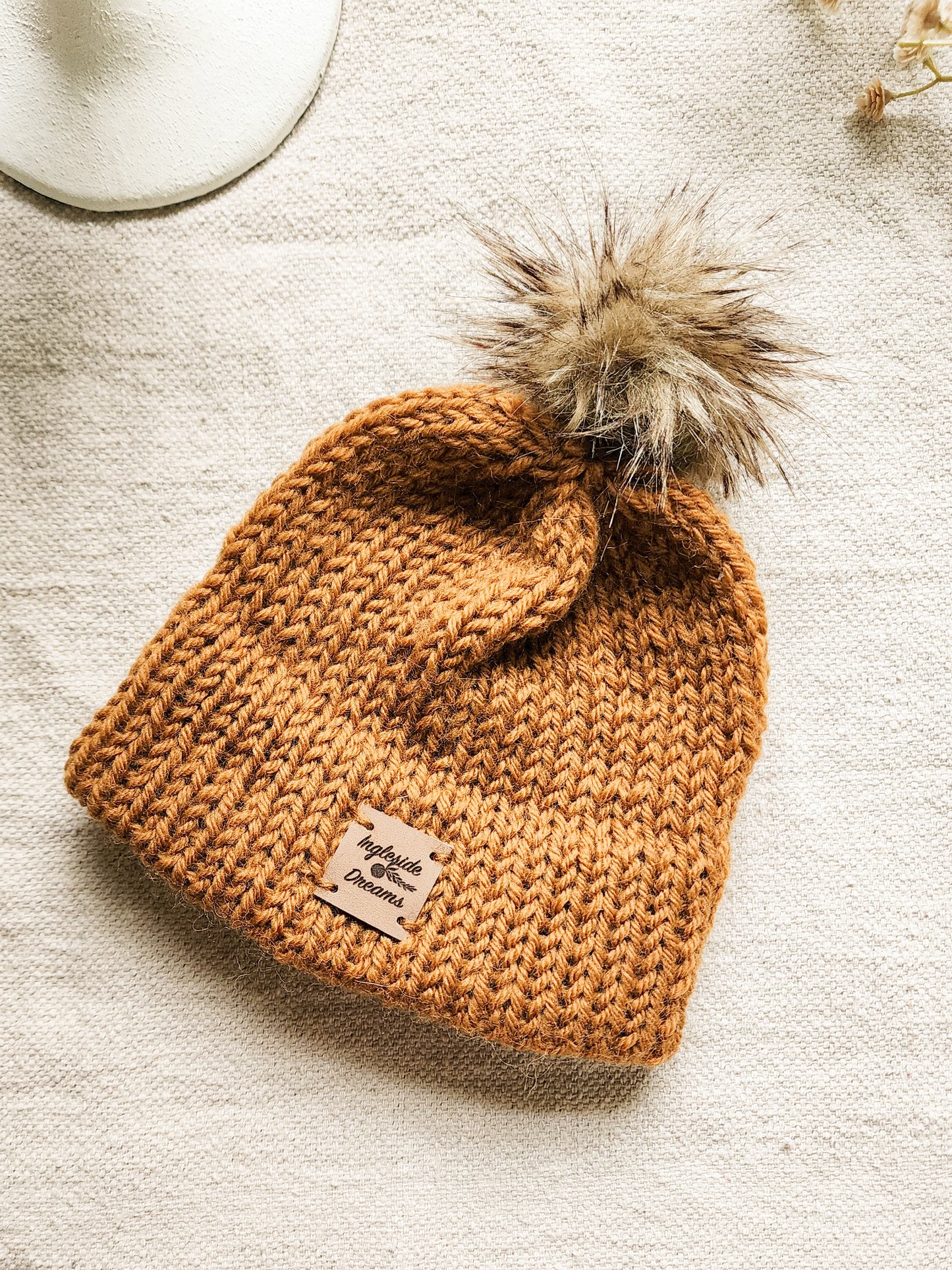 Double Brim Hand Knit Baby Beanie, 100 % Wool in {Camel}