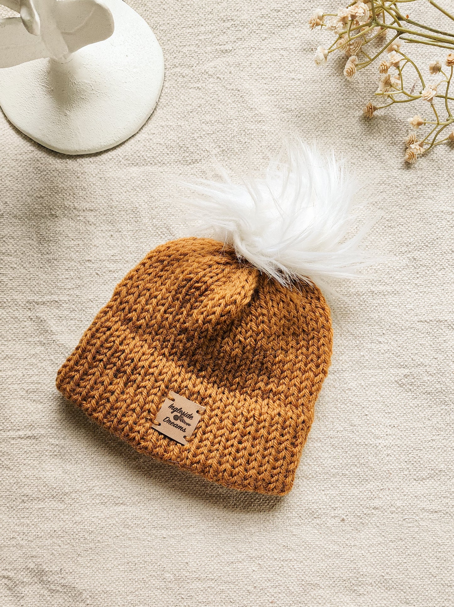 Double Brim Hand Knit Baby Beanie, 100 % Wool in {Camel}