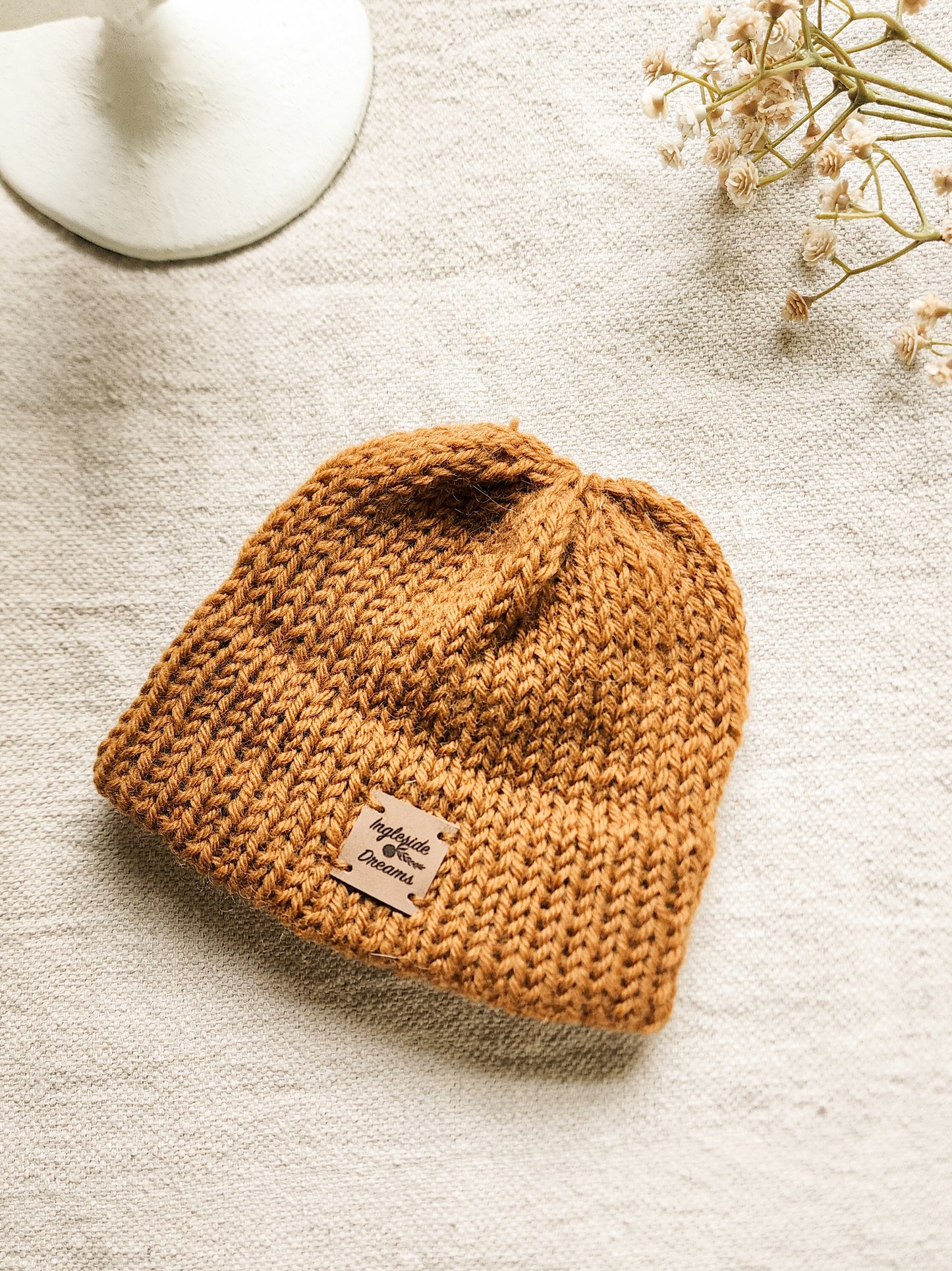 Double Brim Hand Knit Baby Beanie, 100 % Wool in {Camel}