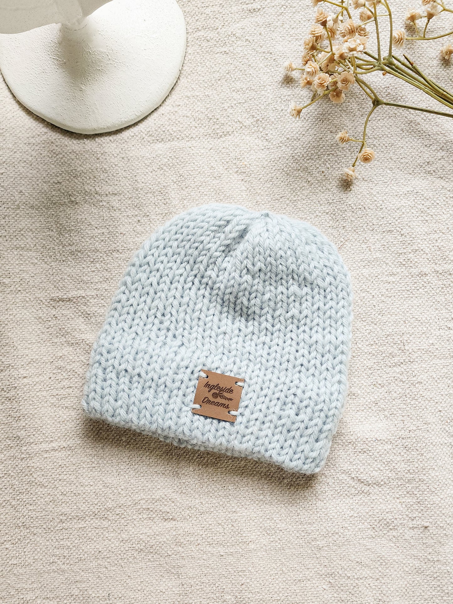 Double Brim Hand Knit Baby Beanie, 100 % Wool in {Ice Blue}