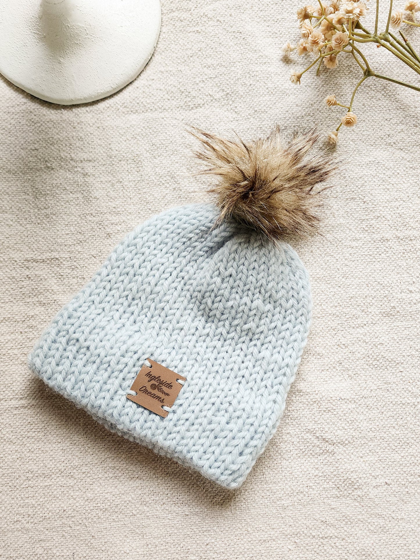 Double Brim Hand Knit Baby Beanie, 100 % Wool in {Ice Blue}