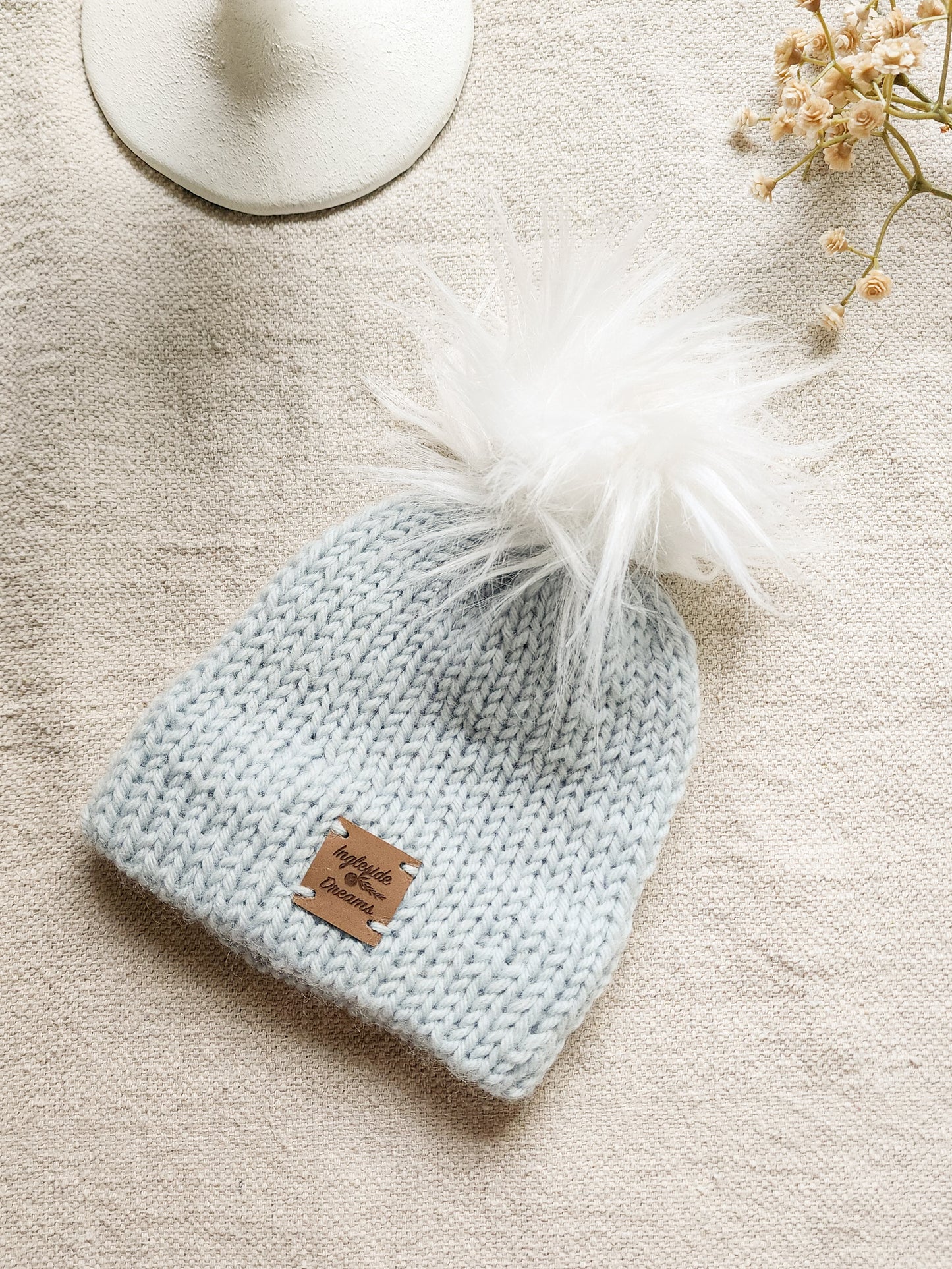 Double Brim Hand Knit Baby Beanie, 100 % Wool in {Ice Blue}