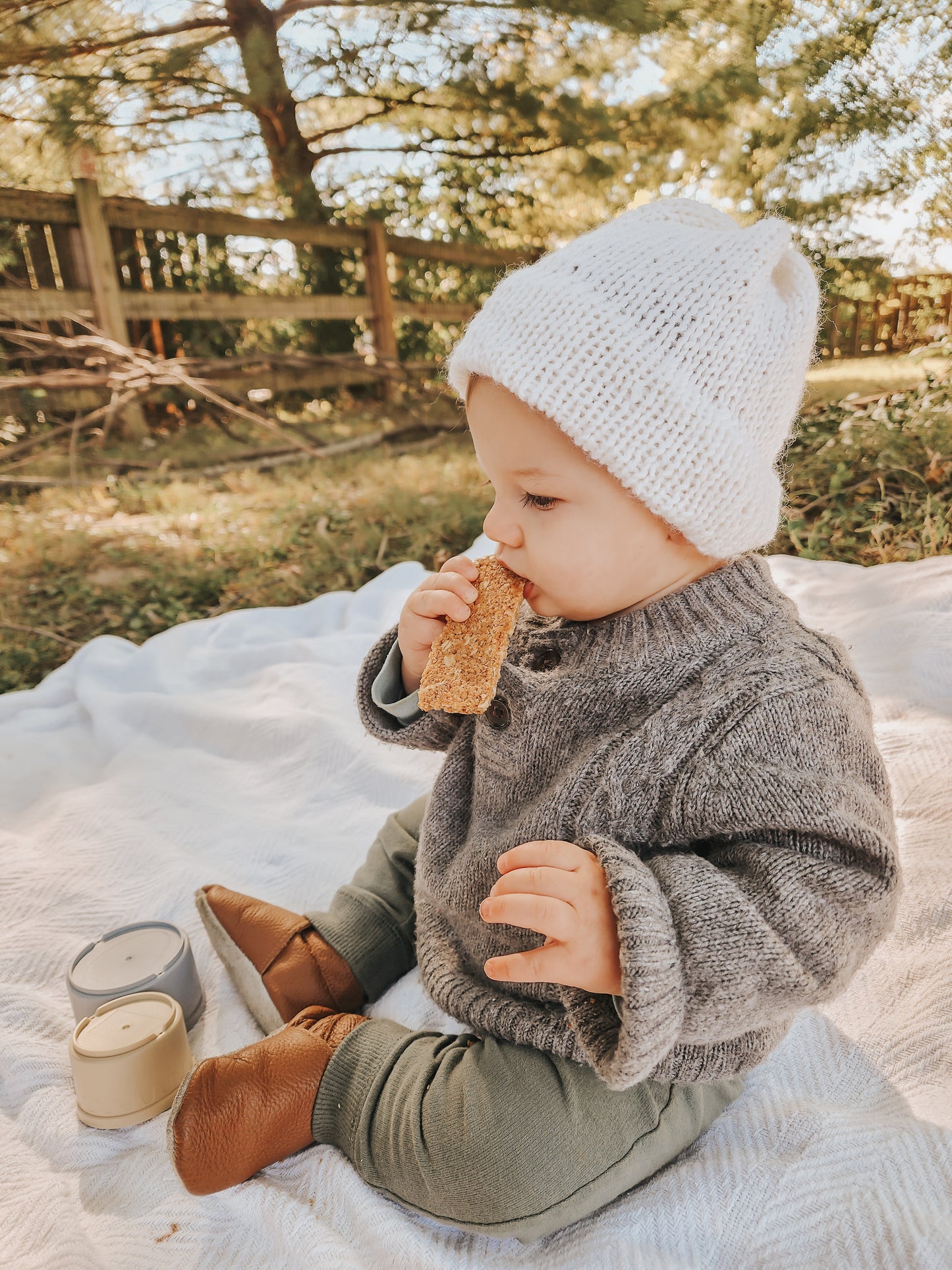 Double Brim Hand Knit Baby Beanie, 100 % Wool in {Creamy White}