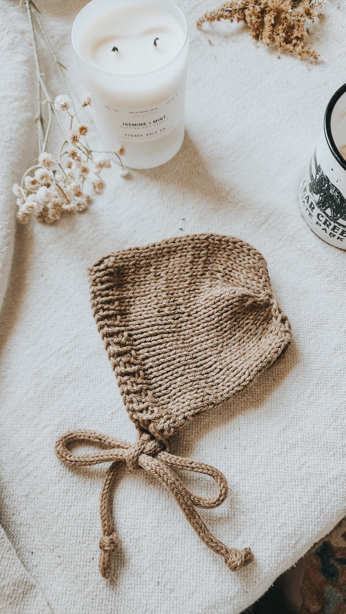 Hand Knit Cotton Woodland Bonnet